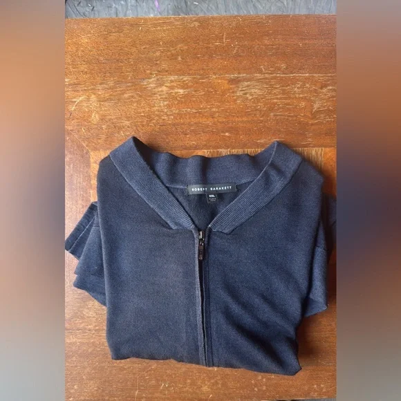 NWOT Robert Barakett 100% Marino Wool Full Zip Up Lightweight Cardigan Navy XXL